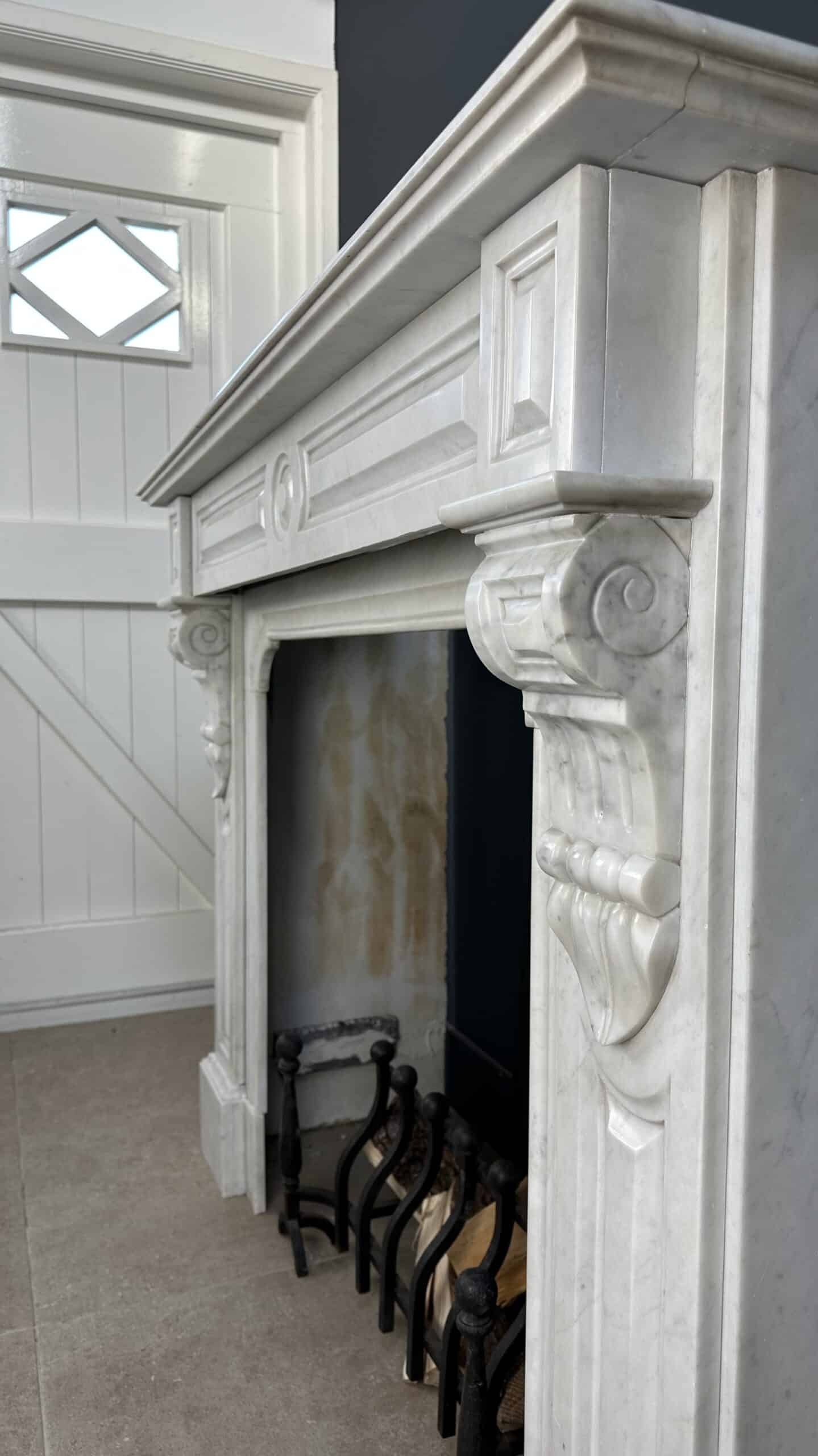 Antique fireplace white marble