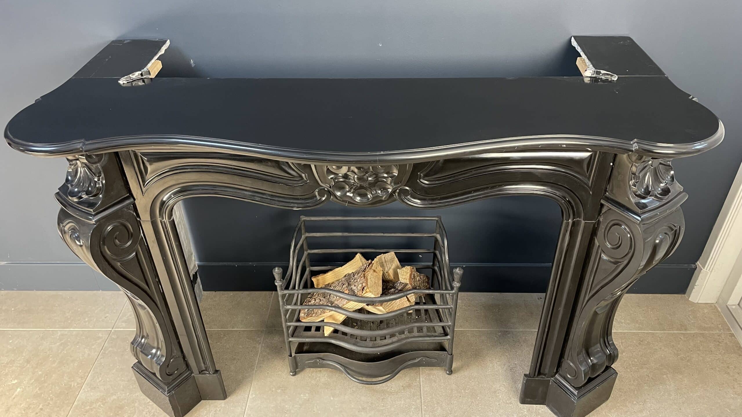 Black Marble Antique Shell Circular Fireplace 45 Degrees