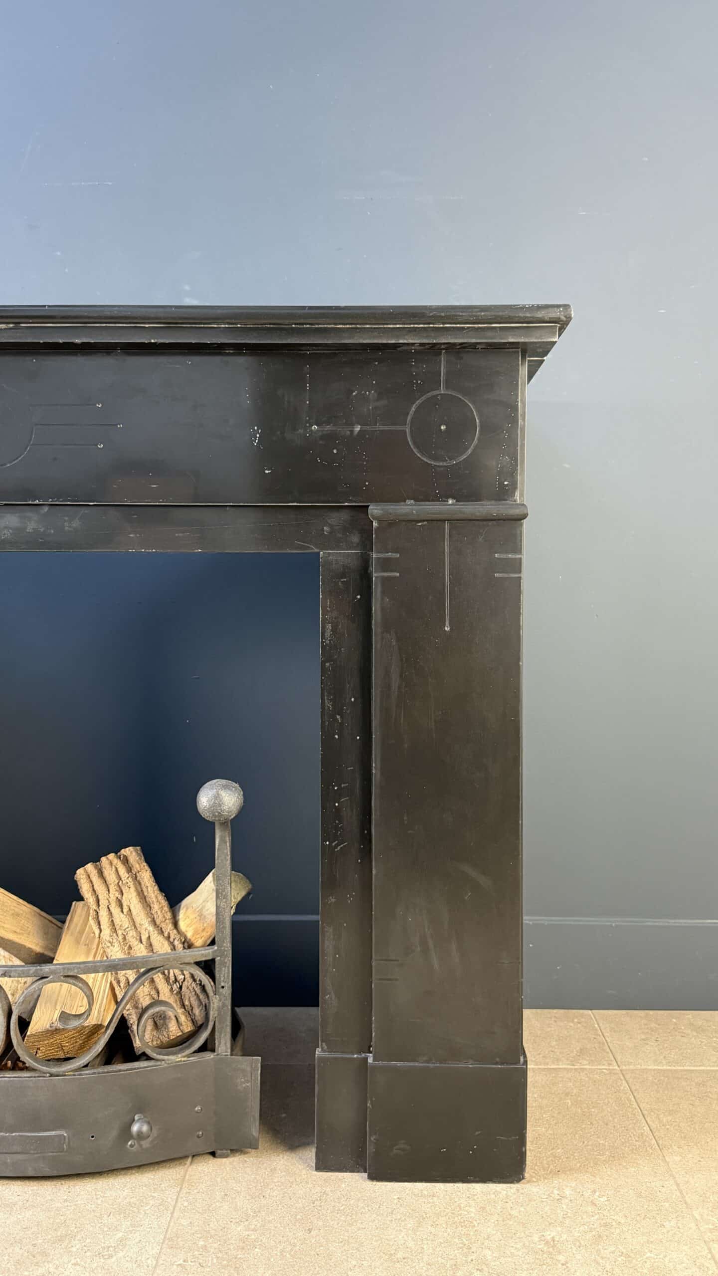 Antiek Schouw Zwart Marmer Ets Mantel
