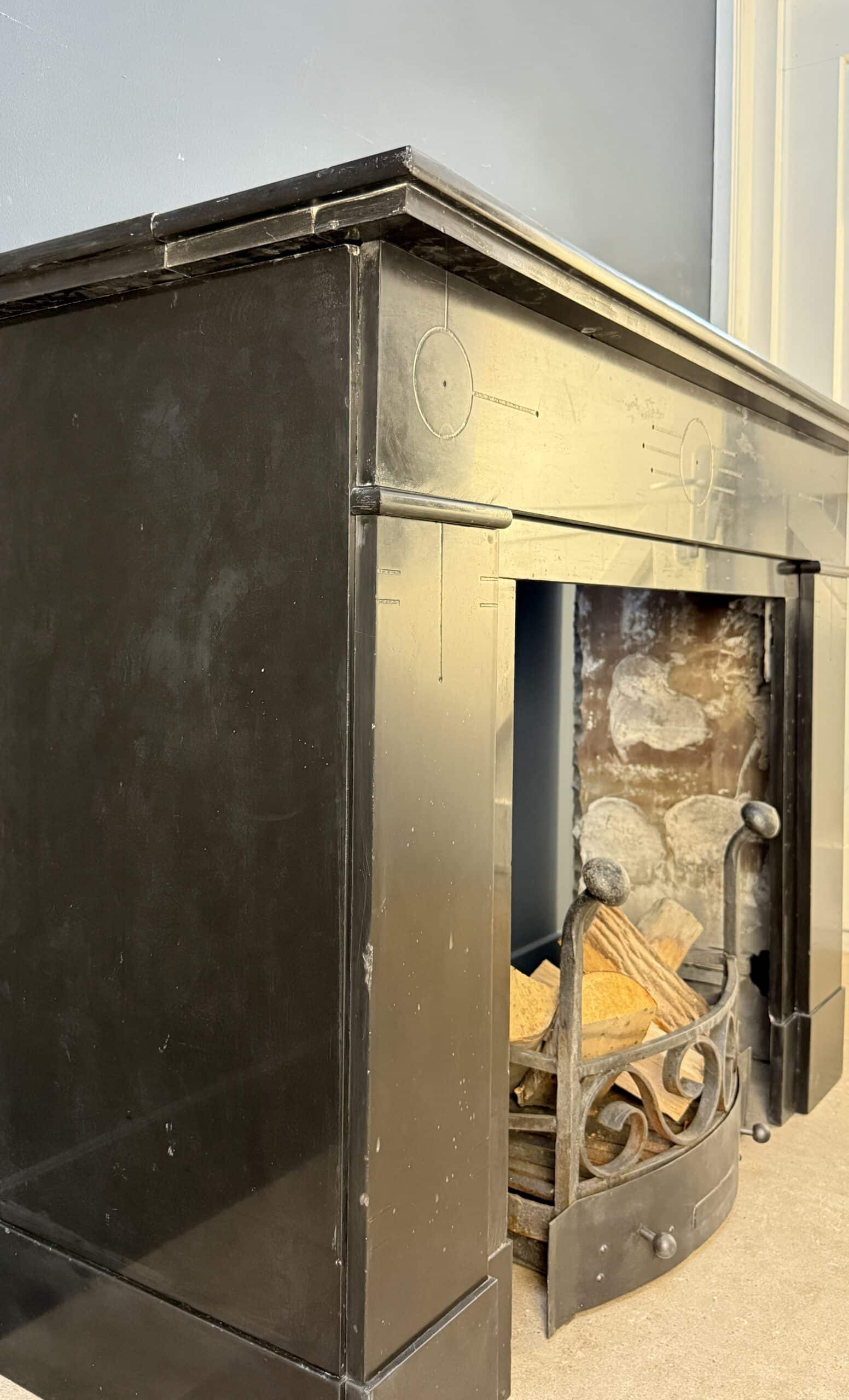 Antiek Schouw Zwart Marmer Ets Mantel