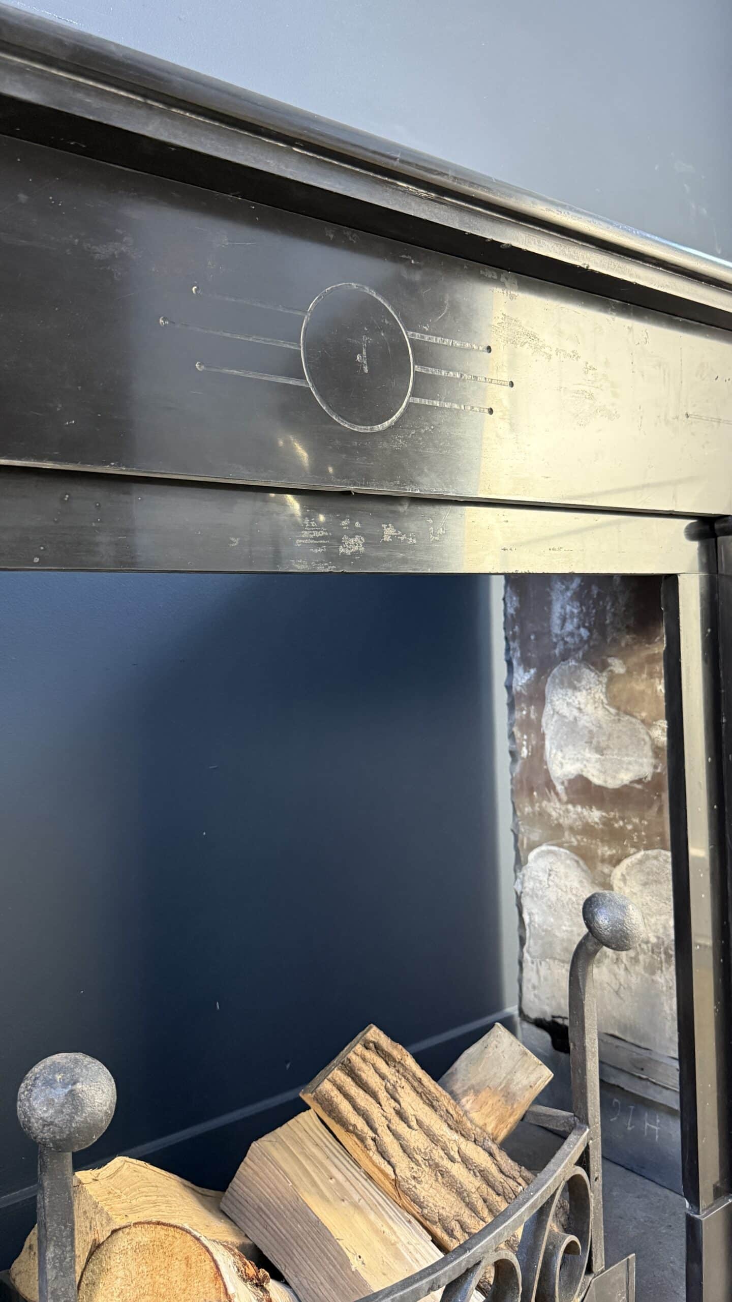 Antiek Schouw Zwart Marmer Ets Mantel