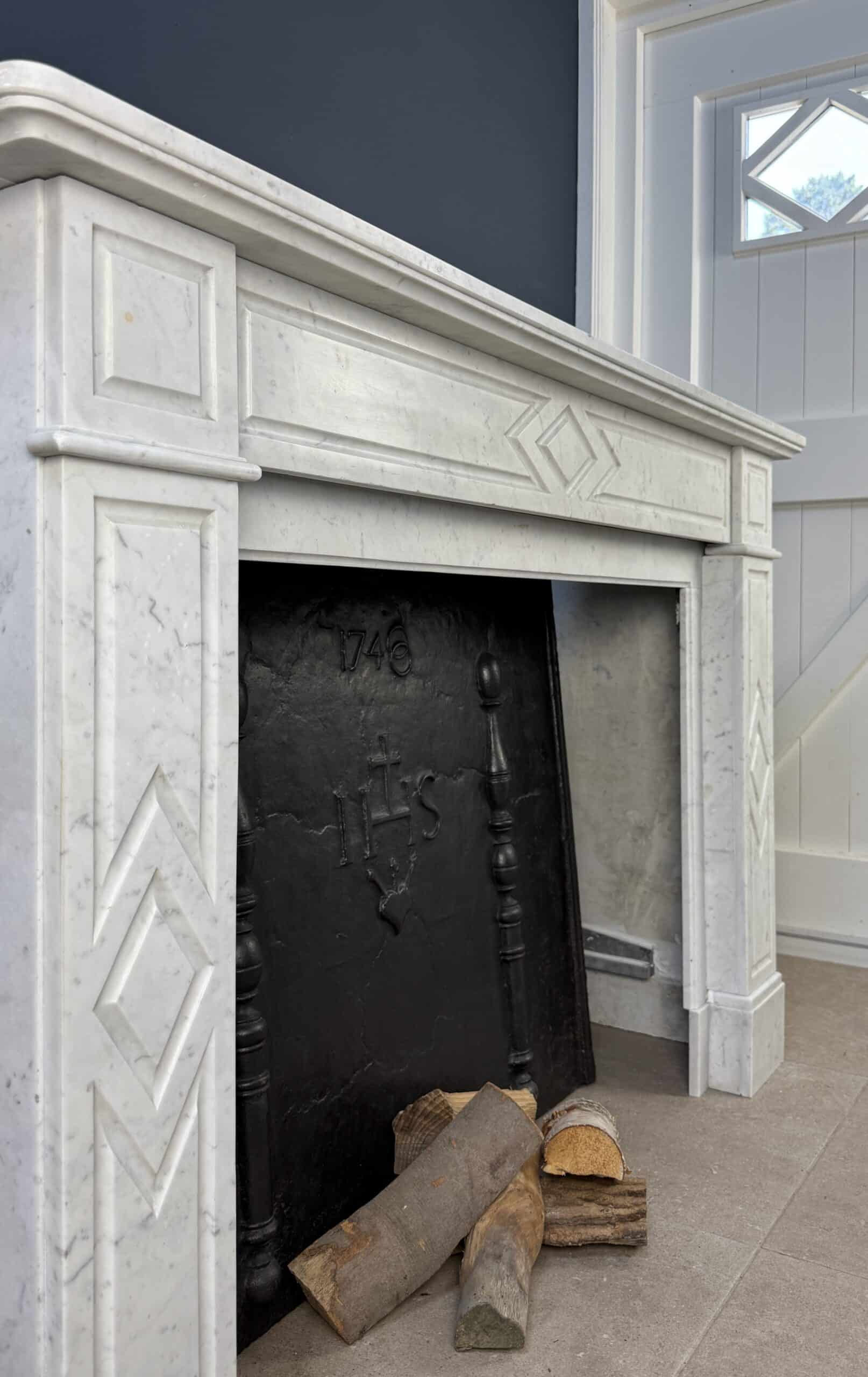 Art deco antieke schouw mantel wit marmer