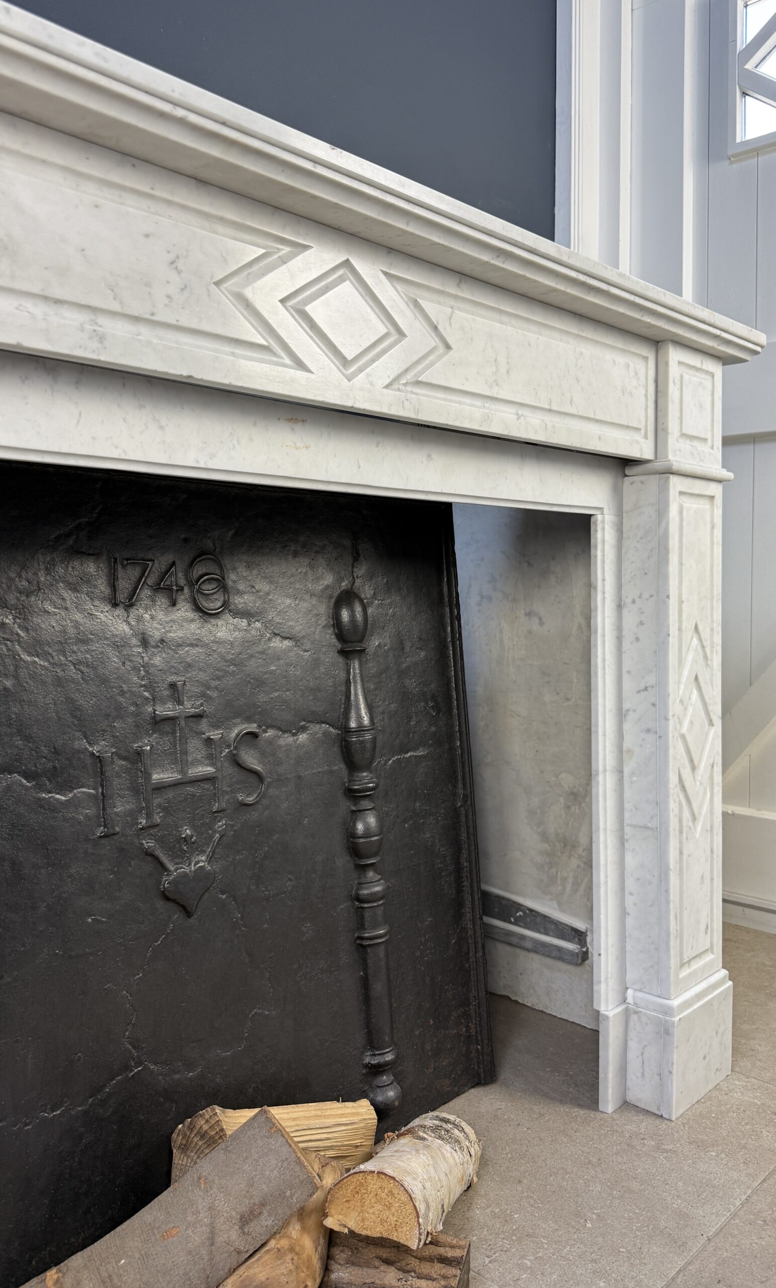 Art deco antieke schouw mantel wit marmer