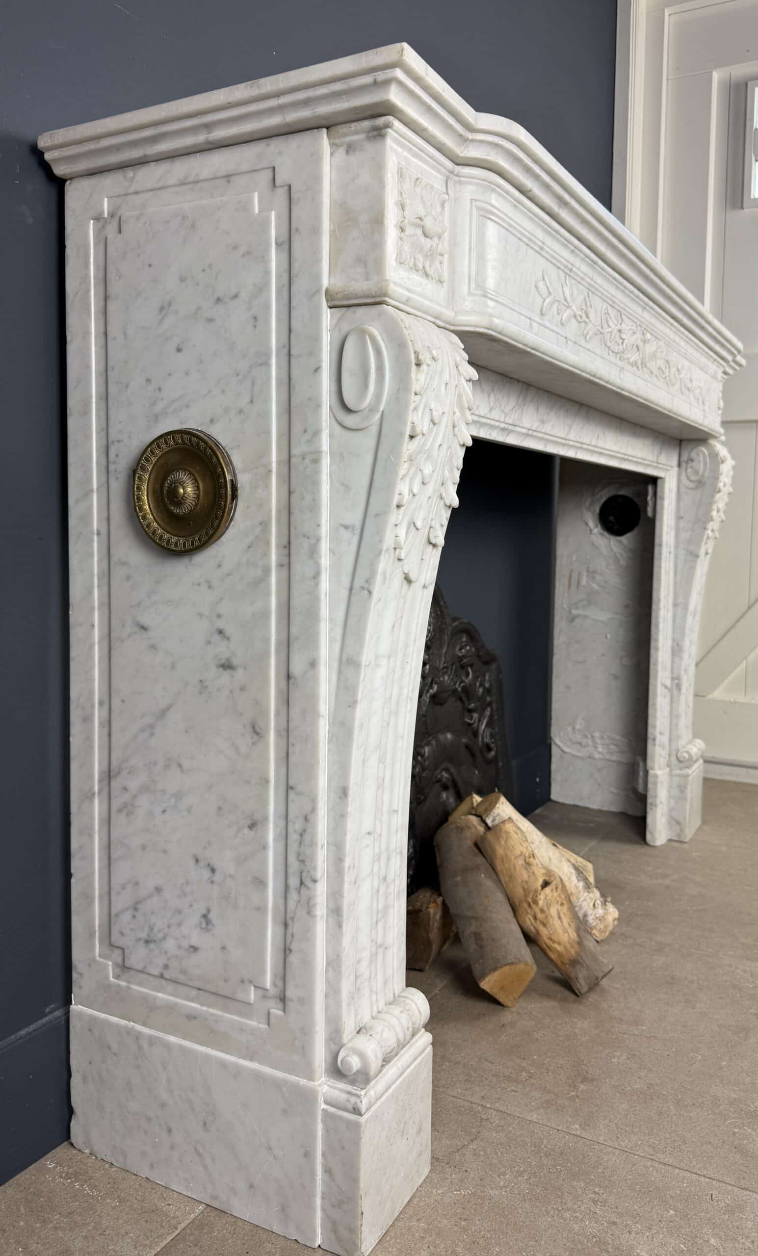 Antieke Louis XVI Front Schouw in Carrara Marmer Pijlenkoker - Afbeelding 16